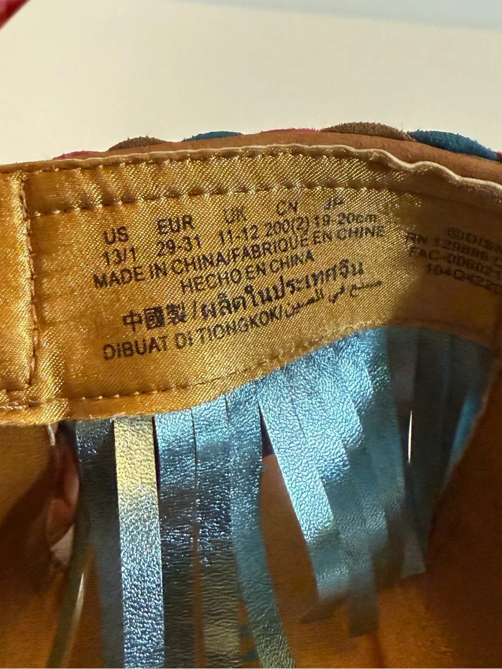 Disney‎ Pocahontas Fringe Flat Sandals Velcro Strap Brown/Blue 13